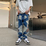 Wiaofellas  -  Vintage Y2K Men Jeans Ripped Design Patchwork Straight Denim Pants Streetwear Mens Hip Hop Loose Embroidery Jean Trousers Spring