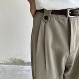Wiaofellas  -  Khaki Black Suit Pants Men Fashion Social Mens Dress Pants Korean Loose Straight Wide Leg Pants Mens Office Formal Trousers