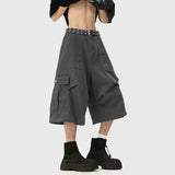 WIAOFELLAS  -  Summer Cotton Casual Pants Men Pocket Cargo Pants Men Japanese Streetwear Hip-hop Loose Wide Leg Pants Mens Calf-Length Pants