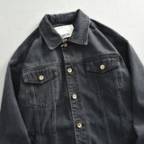 Wiaofellas  -  Men's Spring Chic vintage black denim jacket jacket lapel loose casual top