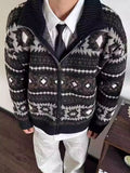 Wiaofellas  -  Casual Zipper Stand Collar Mens Sweatercoats Autumn Winter Vintage Knitted Cardigans For Men Fashion Geometric Sweater Jackets