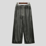 WIAOFELLAS  -  Men Pants Solid Drawstring Joggers Casual Trousers Men Velour Loose Shiny Streetwear Korean Style Fashion Long Pants