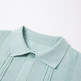 WIAOFELLAS  -  Summer Men's Knit Lapel Striped Polo Shirt Solid Short Sleeve Fashion Light Luxury Popular Clothing Retro Knitwear Tops M-3XL