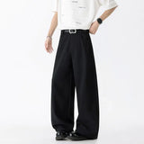 WIAOFELLAS  -  Fashion Summer Men's Solid Color Straight Loose Blazer Pants Trendy American Style Wide Leg Trousers Male