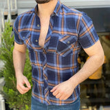 Wiaofellas  -  Spring Summer Mens Plaid Printed Shirts Short Sleeve Buttoned Shirt Fashion Men Loose Turn-down Collar Casual  Cardigan Top