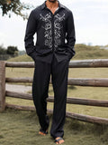 WIAOFELLAS  -  Trendy Mens Loose Two Piece Suits Vintage Pattern Printed Long Sleeve Shirt And Pants Sets Men Spring Autumn Casual Outfits