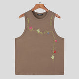 WIAOFELLAS  -  Men Tank Tops Flower Embroidery O-neck Sleeveless Vests Summer Streetwear Breathable Fashion Casual Men Clothing