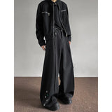 WIAOFELLAS  -  Fashion Black Casual Pants Men Buttons Design High Street Hip-hop Wide Leg Mopping Trousers All-match Casual Korean Style