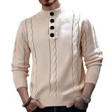 Wiaofellas  -  Casual Buttoned Stand Collar Sweaters Mens Autumn Fashion Solid Color Slim Knitted Jumpers Men Leisure Long Sleeve Sweater Tops