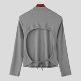 WIAOFELLAS  -  Men T Shirt Solid Color Turtleneck Long Sleeve Hollow Out Backless Male Tee Tops Streetwear Sexy Fashion Unisex T-shirts