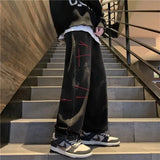 WIAOFELLAS  -  Fashionable Men's Autumn and Winter American High Street Jeans Loose Straight Wide Leg Drape Printed Versatile Pants
