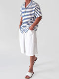 Wiaofellas  -  Daily Leisure Mens Short Sleeve Knit Shirt Summer Outdoor Casual Striped Knitted Cardigan Tops Men Stylish Buttoned Lapel Shirts