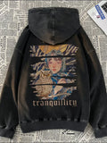 WIAOFELLAS  -  New Men's Art Owl Girl Graphic Print Hooded Sweatshirts Washed Distressed Harajuku Fashion Pullover Hoodies Y2K Streetwear Hoody