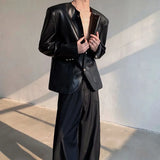 WIAOFELLAS  -  Spring And Summer New Men's Pu Leather Solid Color Suit Jacket Korean Retro Fashion Trend High Street Casual Slim Men's Tops