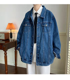 WIAOFELLAS  -  New Blue Denim Jacket Men Vintage Jean Coats Streetwear Fashion Casual Men Jean Jackets Solid Color Turn Down Collar Denim Coats