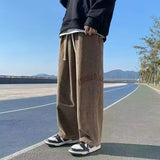 WIAOFELLAS  -  Autumn Retro Letter Print Corduroy Pants For Men Korean Fashion Baggy Trousers Casual Y2K Streetwear Pantalon Hommes Sweatpants