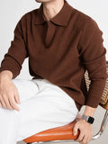 Wiaofellas  -  Solid Color Knitted Polo Shirts Men Spring Autumn Daily Casual Long Sleeve Slim Jumper Tops Mens Fashion Polo Sweater
