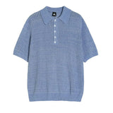 WIAOFELLAS  -  Mens Knit Polo Shirt Textured Weave Hollow Korean Niche Summer Short Sleeve Top Breathable Thin Relaxed Fit lapel Daily Mens Top