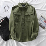 WIAOFELLAS  -  Thickened Shirt Retro Full Pocket Workwear Jacket Men Loose Long Sleeve Top