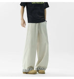 WIAOFELLAS  -  New Summer Men's Casual Pants Drawstring Contrast Color Patchwork Wide Leg Elastic Waist Straight Loose Male Bottom