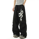 WIAOFELLAS  -  American Style Men Casual Pants Waterproof Printed Contrast Color Drawstring Straight Leg Elastic Waist Male Bottom