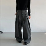 Wiaofellas  -  Autumn Men Buckle Design Suit Pants Luxury High Waist Striped Dress Pants American Retro Premium Elegant Draping Trousers M-3XL