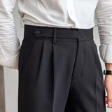 WIAOFELLAS  -  High Waist Men Dress Pants Trousers Spring Autumn New British Style Straight Slim Fit Suit Pant Solid Casual Fashion Men Clothes