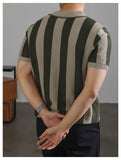 WIAOFELLAS  -  New Chic Striped Polo Shirt Light Luxury Hollow Out Knitted T-shirts Korean Style Zipper Short Sleeve Tops Breathable Knitwear