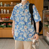 Wiaofellas  -  plus Size Men's Vibrant Floral Shirt M-XXXXXL Comfort Fit Spread Collar Summer Casual Style Top for Men And Women