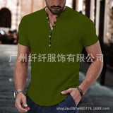 Wiaofellas  -  Men's Short Sleeve Linen Shirt Summer Lightweight Casual V-Neck T-Shirt Men Basic Solid Color Loose Fit Top