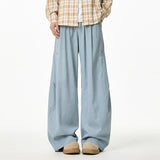 WIAOFELLAS  -  Korean Style Men's Casual Pants Solid Color Straight Drawstring Wide Leg Baggy Worn-out Male Trousers Cleanfit New