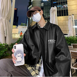 Wiaofellas  -  Men's New Winter Leather Jacket South Korea Trendy Loose PU Coat Letter Printed Thickening Coat Korean Reviews Many Clothes
