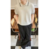 Wiaofellas  -  British Style Knitted Polo Shirt for Men Striped Lapel Casual Business T-shirt Elastic Comfortable Social Office Street POLO Top