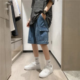 WIAOFELLAS  -  2025 Fashion Men Summer Retro Casual Big Pocket Shorts Mens Thin Five Point Casual Pants Male Loose Straight Denim Shorts P902