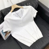Wiaofellas  -  Men Summer Knit Sweater Ice Silk Korean Fashion Style Slim Fit V Neck Pullover V Neck Hollow Out Thin Streetwear Clothing