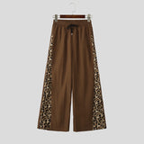 Wiaofellas  -  Men's Pants Leopard Print Patchwork Drawstring Joggers Wide Leg Pants For Man Streetwear Loose Fashion Casual Trousers