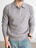 Wiaofellas  -  Solid Color Knitted Polo Shirts Men Spring Autumn Daily Casual Long Sleeve Slim Jumper Tops Mens Fashion Polo Sweater