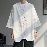 WIAOFELLAS  -  Niche Design Men's Shirts V-neck Solid Color Button Desig Ice Silk Big Pocket Casual Male Tops Summer Menswear