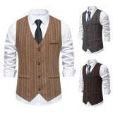 WIAOFELLAS  -  New Men's Retro Single Breasted Casual Suit Vest Fashion Stripe V-neck Vest Trendy Men