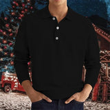 Wiaofellas  -  Men Long Sleeve Polo Shirt V Neck Button Up Casual Autumn Basic Solid Color Knitwear Tops For Men
