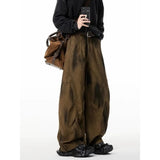 WIAOFELLAS  -  American retro washing jeans scimitar casual men's trendy brand pleated loose wide-leg work pants