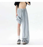 WIAOFELLAS  -  New Summer Men's Casual Pants Solid Color Drawstring Straight Trousers Elastic Waist Wide Leg Baggy Male Bottom
