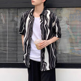 WIAOFELLAS  -  Men Shirt Printing Summer Lapel Short Sleeve Loose Casual Men Clothing Streetwear 2025 Korean Style Fashion Male Shirts
