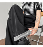 WIAOFELLAS  -  New Simple Men's Suit Pants Drape Striped Design Pleated Contrast Color Straight Wide Leg Male Trousers All-match