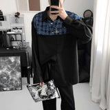 WIAOFELLAS  -  Winter New Men's Patchwork Long-Sleeve Shirt American Retro Fashion Trendy High Street Casual Loose Niche Men's Tops