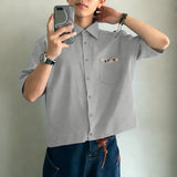 Wiaofellas  -  Men's Shirt Solid Color Streetwear Lapel Short Sleeve Tops Summer Men Clothes Loose Korean Style Fashion Shirts For Man