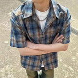 WIAOFELLAS  -  New Summer Shirts Men's Turn-down Collar Plaid Design Short Sleeved Shirt Casual Single Breasted Loose Male Tops