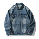 Wiaofellas  -  Brand Neckline Broken Denim Jacket for Men Washed Spring Turn Down Collar Casual Man Jacket Japan Vintage Clothing
