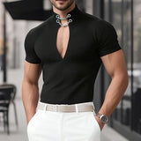 WIAOFELLAS  -  Men T Shirt Solid Color Deep V Neck Short Sleeve Summer Casual Male Tee Tops Streetwear 2025 Fashion Men Clothing S-5XL