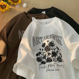 WIAOFELLAS  -  Plus Size Cotton Korean Trendy Brand Daisy Print Short Sleeve T-Shirt Men Women Loose Fit Vintage Summer Half Sleeve Base Layer